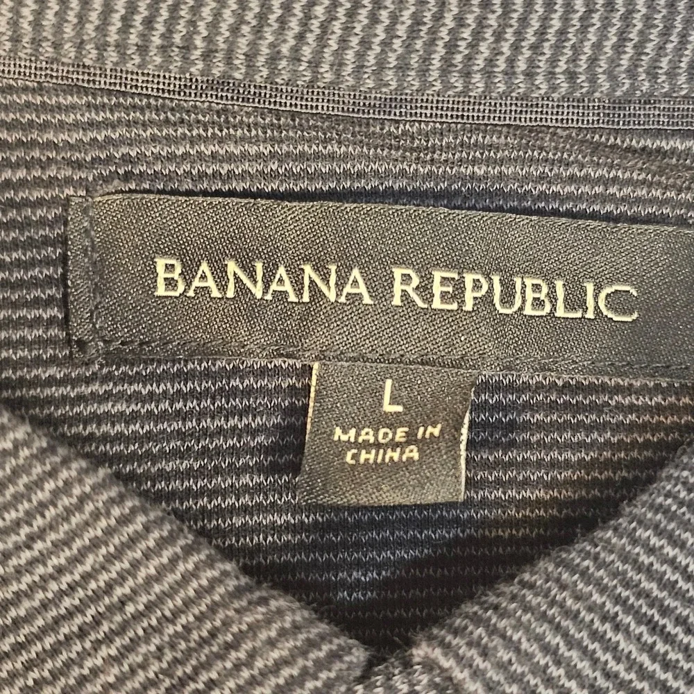 Banana Republic Luxe Touch Performance Polo Mens Large CharcoalGrey Micro Stripe